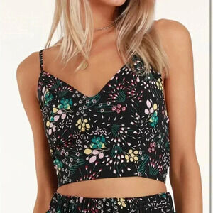 Lulu’s Poinsettia Floral Crop Top Lace Up